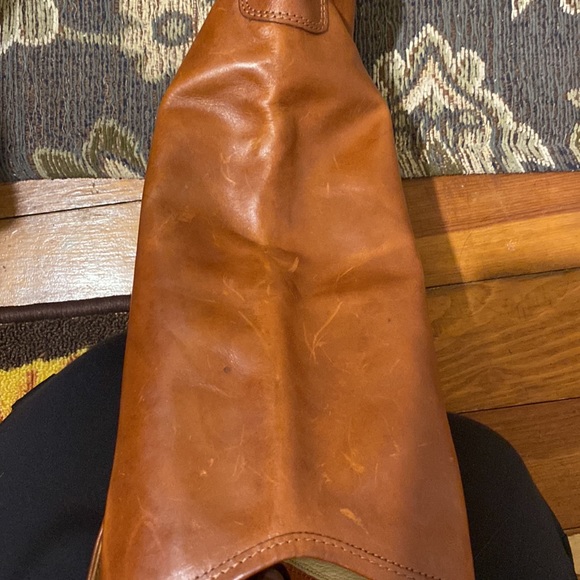 Frye Short Heeled cognac Melissa Boots- extended calf - Picture 9 of 10